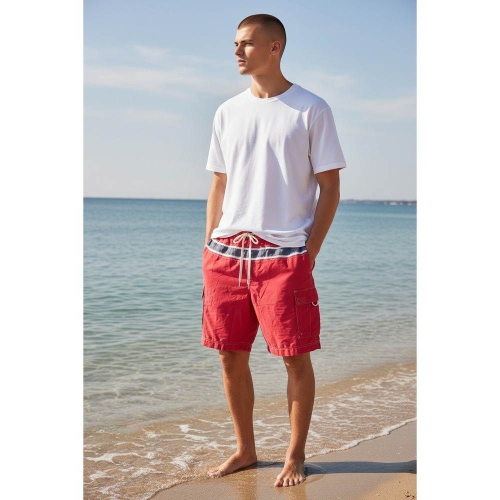 SONOMA Shorts Men's Red M Cargo Drawstring Swim Trunks Cotton Nylon